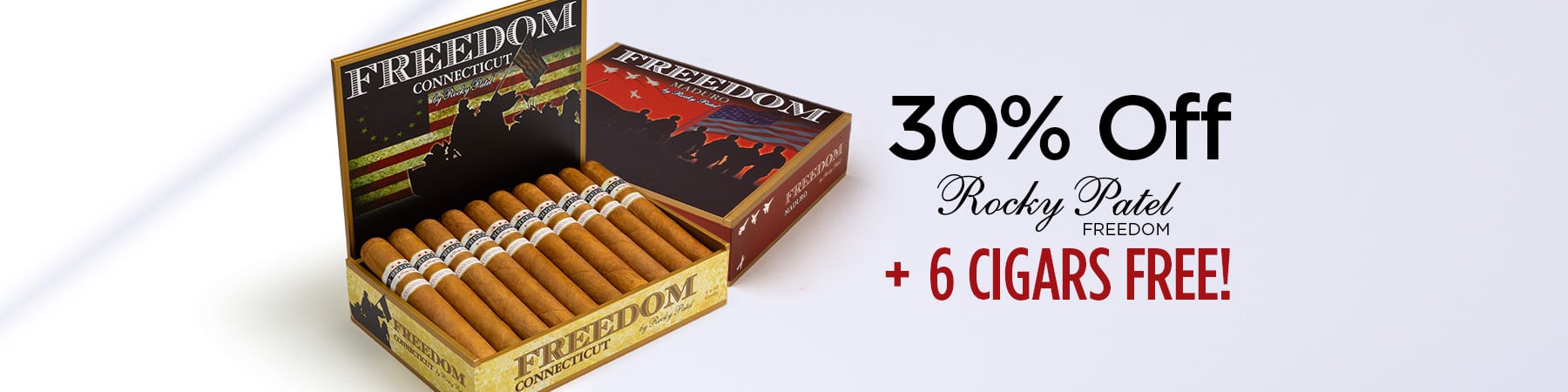 30% Off Rocky Patel Freedom					
+ 6 Cigars Free!