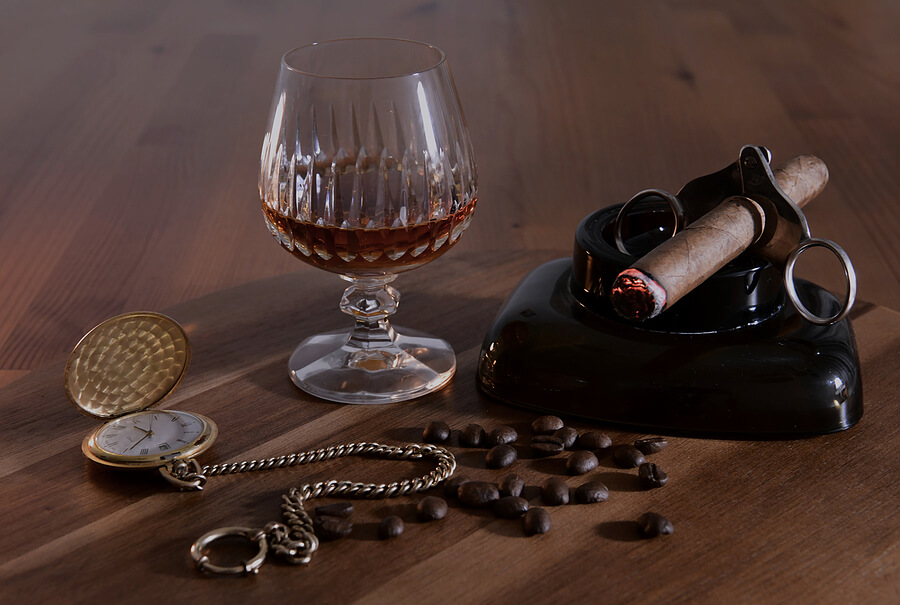 A set of stylish accessories for cigar smoking.