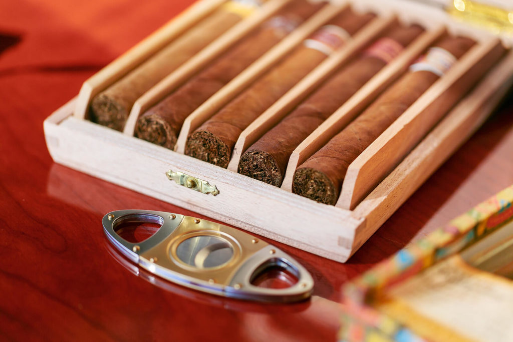 Cigars in a box, seperated and rotated.
