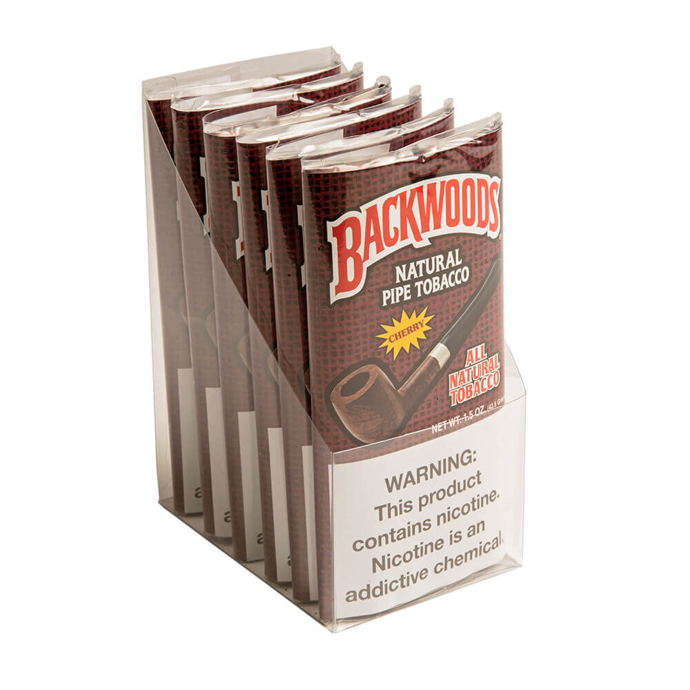 Backwoods Pipe Tobacco 6ct Cherry 1.5 oz Pipe Tobacco Pouches JR Cigars