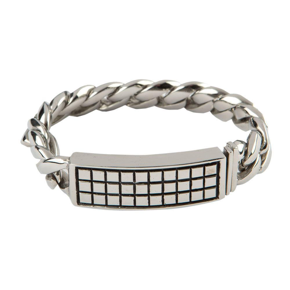Stainless Raised Checker 8.5 In. Bracelet, , jrcigars