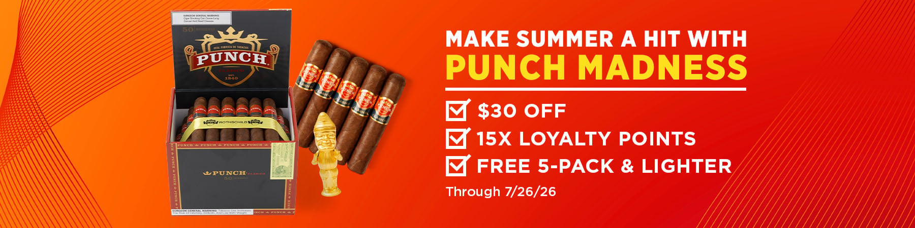 Punch Madness - $30 off + 5 free cigars & lighter + 15x Loyalty Points