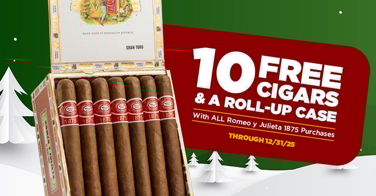 Get a free roll up case and 10 free cigars with purchases of Romeo 1875