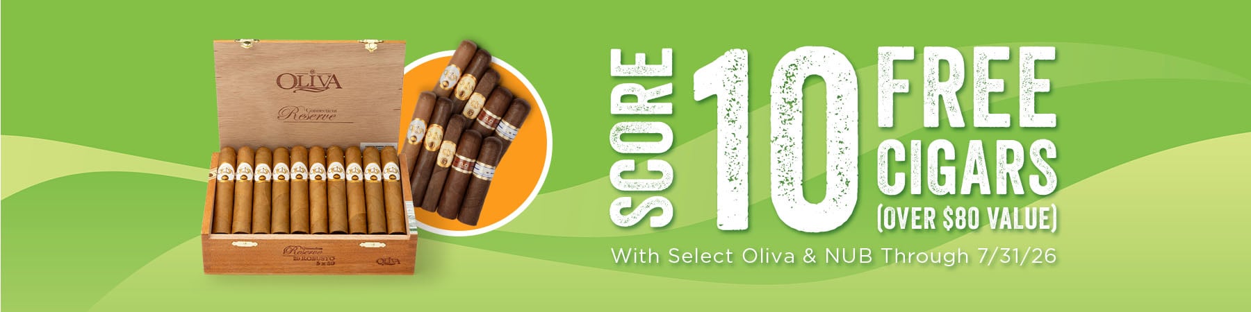Get 10 free cigars with select box purchase of Oliva cigars