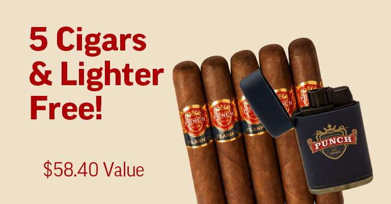 5 Cigars & Lighter Free