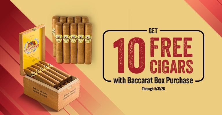 Get 10 free cigars with box purchase of Baccarat cigars